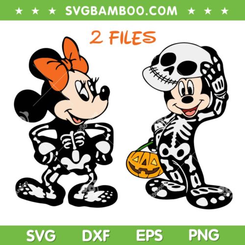 Mickey And Minnie Mouse Skeleton Costume SVG, Disney Mouse Skeleton SVG, 2 Files Disney Halloween DXF SVG PNG EPS