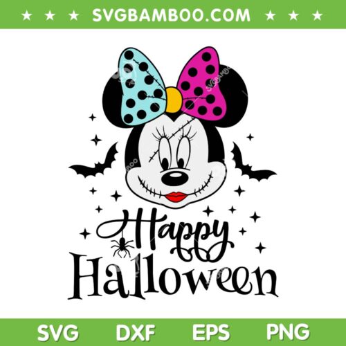 Minnie Mouse Sally Halloween SVG PNG, Disney Mouse Nightmare Before Christmas SVG, Happy Halloween DXF SVG PNG EPS