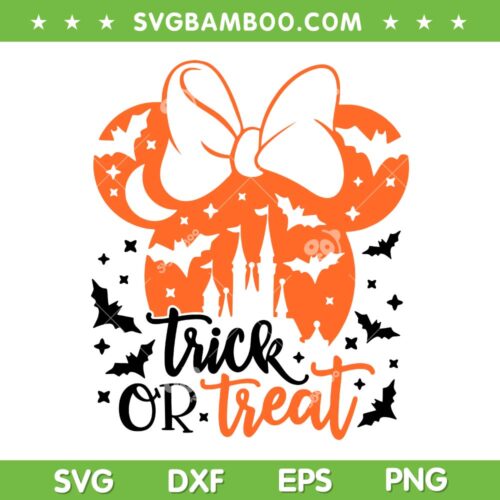 Minnie Mouse Trick Or Treat SVG PNG, Disney Mouse Ear Halloween SVG, Disney Minnie Halloween DXF SVG PNG EPS
