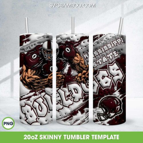 Mississippi State Bulldogs 3D Inflated Tumbler Wrap PNG, NCAA Bulldogs Football Teams 20oz Skinny Tumbler Template PNG