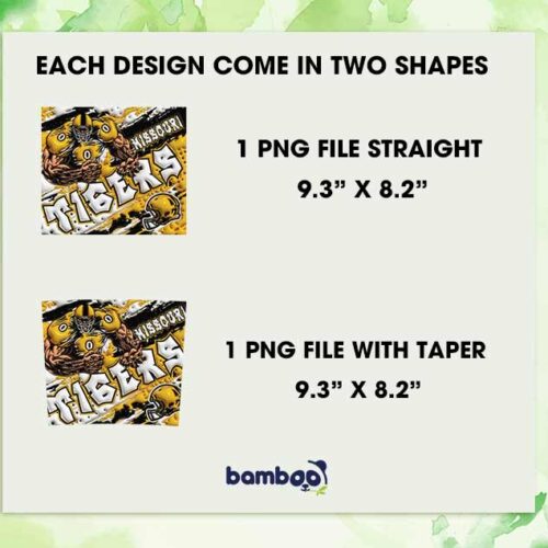Missouri Tigers 3D Inflated Tumbler Wrap PNG, NCAA Tigers Football Teams 20oz Skinny Tumbler Template PNG