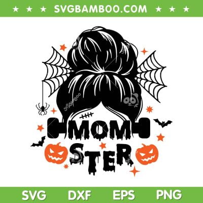 Momster Messy Bun SVG PNG, Funny Mom Halloween Pumpkin SVG, Halloween Mom Life DXF SVG PNG EPS