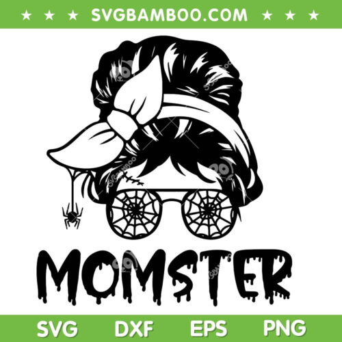 Momster Silhouette SVG PNG, Messy Bun Momster SVG, Halloween Mom Life DXF SVG PNG EPS
