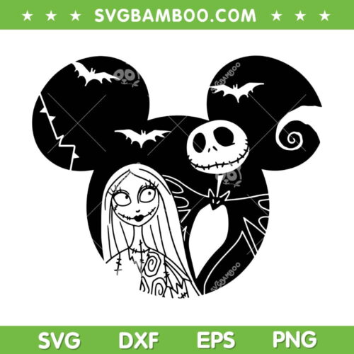Mouse Ear The Nightmare Before Christmas SVG, Jack And Sally Halloween Mickey Ear SVG, Mickey Head Halloween DXF SVG PNG EPS