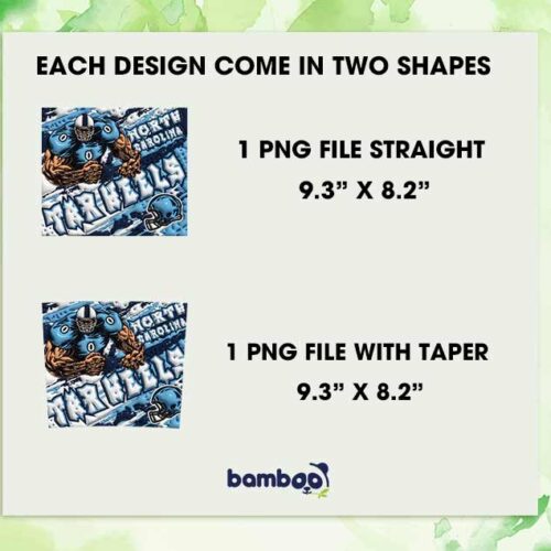 North Carolina Tar Heels 3D Inflated Tumbler Wrap PNG, NCAA Sports 20oz Skinny Tumbler Template PNG