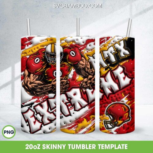 North Texas Extreme 3D Inflated Tumbler Wrap PNG, Extreme Football Teams NCAA 20oz Skinny Tumbler Template PNG
