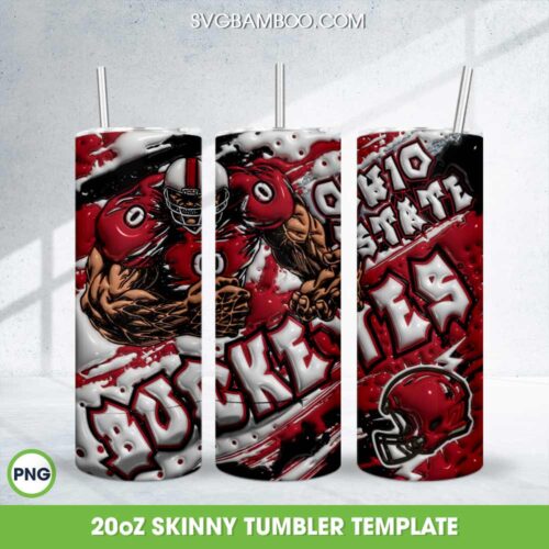 Ohio State Buckeyes 3D Inflated Tumbler Wrap PNG, Buckeyes Football Teams 20oz Skinny Tumbler Template PNG