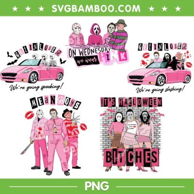Pink Halloween Horror Movie PNG Bundle, On Wednesday We Wear Pink PNG Bundle, Its Halloween Bitches PNG Bundle