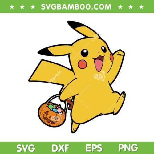 Pokemon Halloween Trick Or Treat SVG, Pikachu Pumpkin Candy SVG, Cute Pikachu Halloween DXF SVG PNG EPS