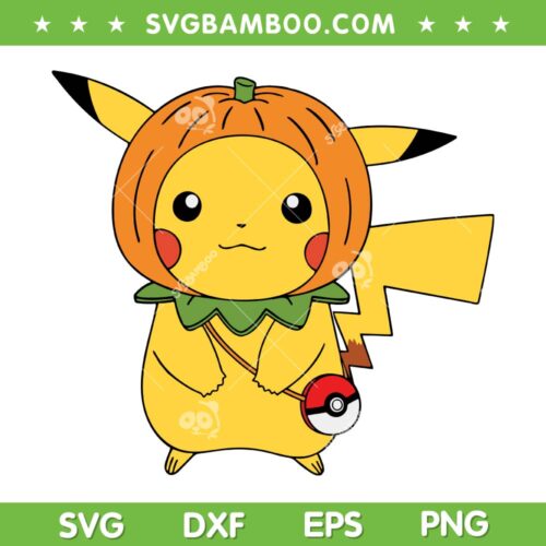 Pokemon Pikachu Halloween SVG PNG, Cute Pikachu Pumpkin Head SVG, Halloween Pumkin With Pikachu DXF SVG PNG EPS
