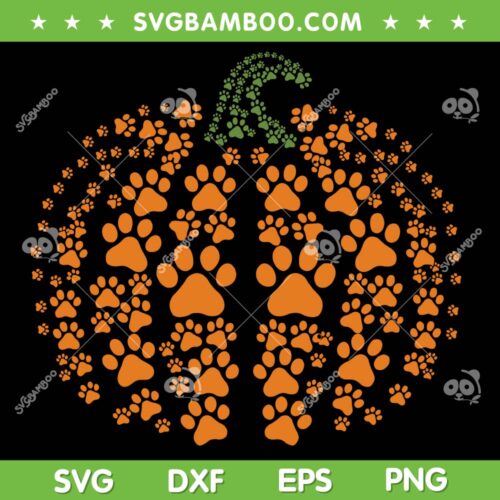 Pumpkin Dog Cat Paw SVG PNG, Halloween Pumpkin Animals SVG, Paw Dog With Pumpkin DXF SVG PNG EPS