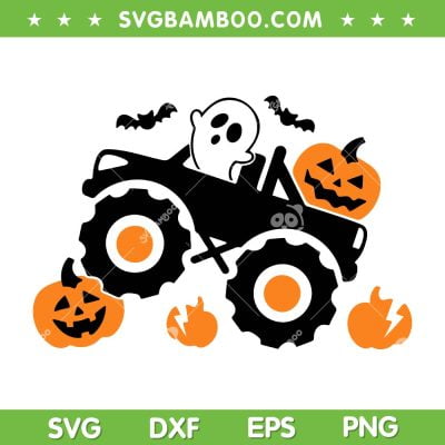 Pumpkin Ghost Monster Truck SVG PNG, Boys Halloween Truck SVG, Kids Spooky Car DXF SVG PNG EPS