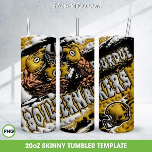 Purdue Boilermakers 3D Inflated Tumbler Wrap PNG, NCAA Football Bowl 20oz Skinny Tumbler Template PNG