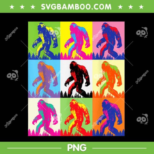 Retro Bigfoot Art PNG, Sasquatch Colorful PNG, Vintage Bigfoot Sunset PNG