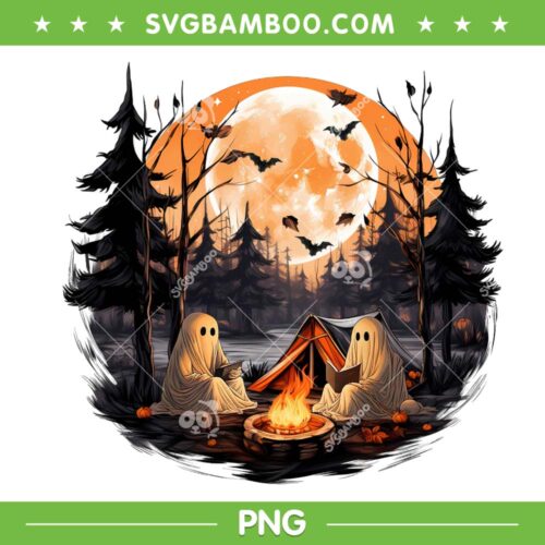 Retro Ghost Book Reading Camping PNG, Gothic Halloween Ghost PNG, Halloween Teachers PNG
