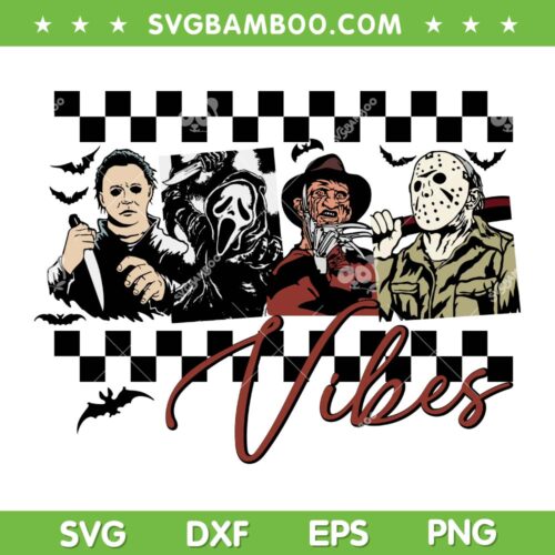 Retro Halloween Horror Characters SVG, Horror Halloween Spooky Vibes SVG, Vibes Characters Halloween DXF SVG PNG EPS