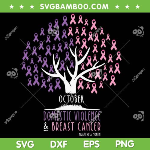 Ribbon Tree Breast Cancer Awareness SVG, Domestic Violence Breast Cancer SVG, Awareness Month DXF SVG PNG EPS