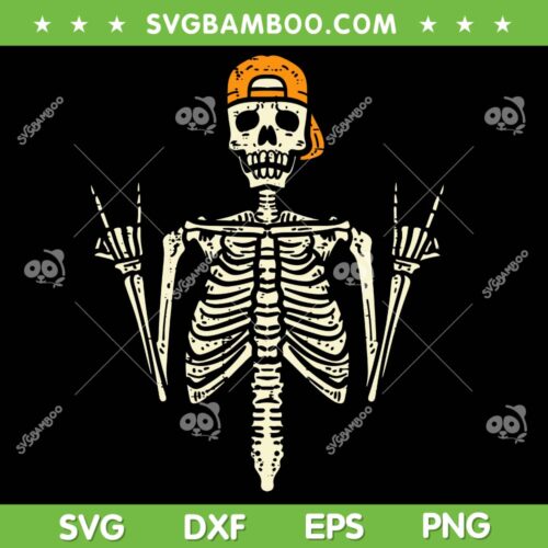Rocker Skater Skeleton SVG PNG, Skeleton Cap Cool Halloween SVG, Skeleton Skate DXF SVG PNG EPS