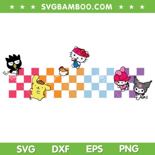 Sanrio Characters Checkerboard SVG PNG, Hello Kitty And Friends Retro SVG, Kawaii Kitty DXF SVG PNG EPS
