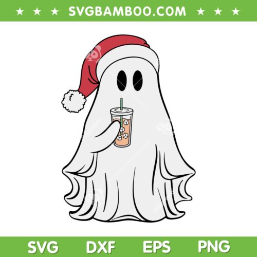 Santa Ghost Drinking Iced Coffee SVG PNG, Funny Boo jee Ghost Christmas SVG, Cute Ghost Drink DXF SVG PNG EPS