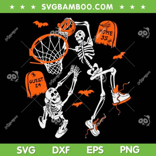 Skeleton Dunking Basketball SVG PNG, Football Skull Halloween Costume SVG, Skeleton Playing Basketball DXF SVG PNG EPS