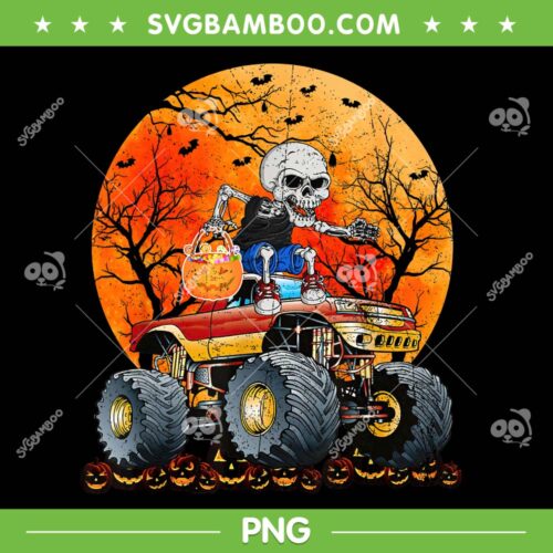 Skeleton Monster Truck PNG, Kid Boy Moon Candy Halloween PNG, Halloween Skull Monster Truck PNG