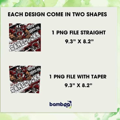 South Carolina Gamecocks 3D Inflated Tumbler Wrap PNG, NCAA Gamecocks Football 20oz Skinny Tumbler Template PNG 