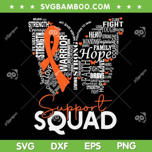Support Squad Orange Ribbon SVG PNG, Leukemia Blood Cancer Awareness SVG, Butterfly Support Squad DXF SVG PNG EPS
