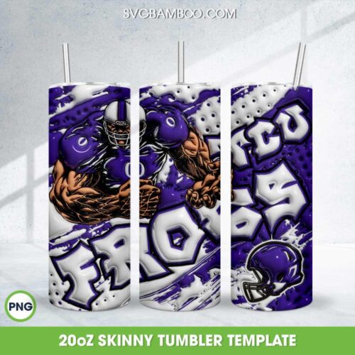 TCU Horned Frogs 3D Inflated Tumbler Wrap PNG, TCU Football 20oz Skinny Tumbler Template PNG