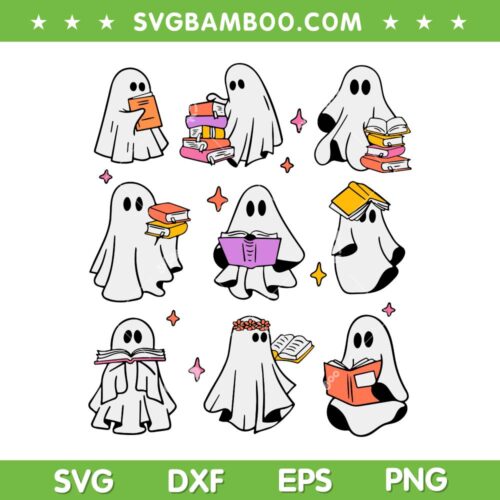Teacher Halloween Ghost SVG PNG, Retro Ghosts Read More Books SVG, Ghost Reading Books DXF SVG PNG EPS