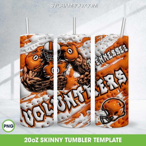 Tennessee Volunteers 3D Inflated Tumbler Wrap PNG, NCAA Football Teams 20oz Skinny Tumbler Template PNG 