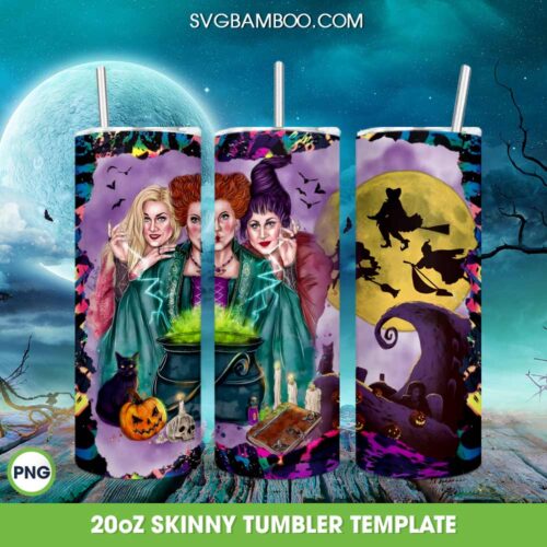The Sanderson Sisters Halloween Spooky Tumbler Wrap PNG, Hocus Pocus 20oz Skinny Tumbler Template PNG