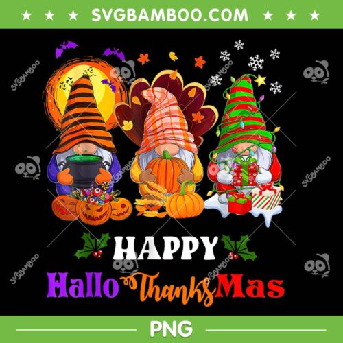 Three Gnomes Happy Hallothanksmas 2023 PNG, Happy Hallothanksmas PNG, Gnomes Halloween PNG