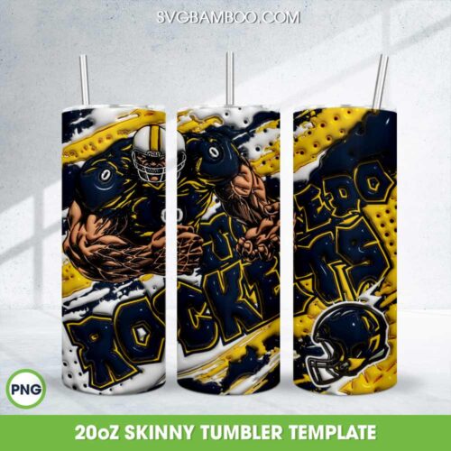 Toledo Rockets 3D Inflated Tumbler Wrap PNG, Football Team 20oz Skinny Tumbler Template PNG