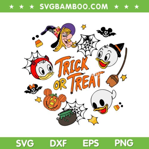 Trick Or Treat Huey Dewey Louie And Witch SVG, Huey Dewey Louie Halloween SVG, Disney Halloween Cartoons DXF SVG PNG EPS