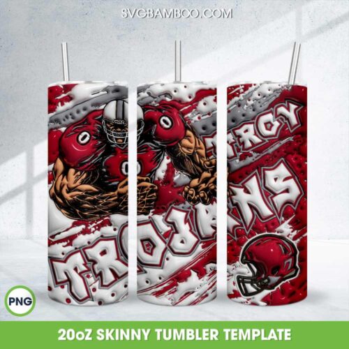 Troy Trojans 3D Inflated Tumbler Wrap PNG, NCAA Football Teams Trojans 20oz Skinny Tumbler Template PNG