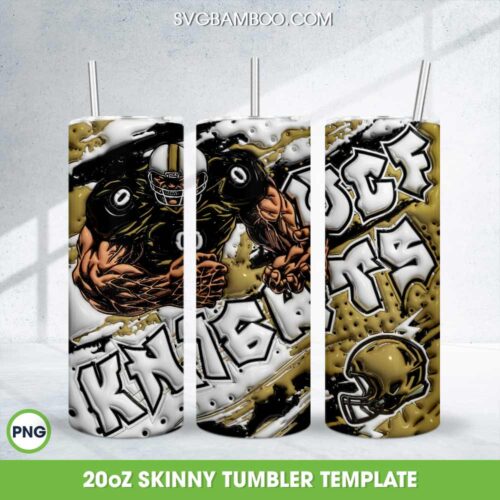 UCF Knights 3D Inflated Tumbler Wrap PNG, Knights Football Teams 20oz Skinny Tumbler Template PNG