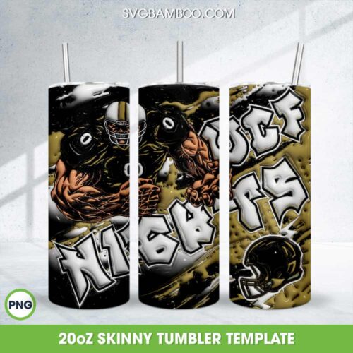 UCF Knights 3D Inflated Tumbler Wrap PNG, NCAA Football Team 20oz Skinny Tumbler Template PNG