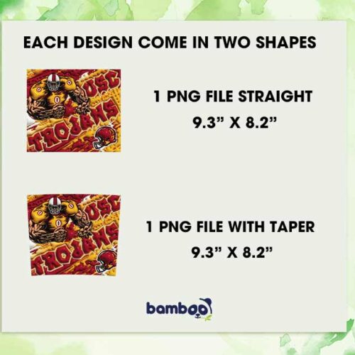 USC Trojans 3D Inflated Tumbler Wrap PNG, Football Team 20oz Skinny Tumbler Template PNG