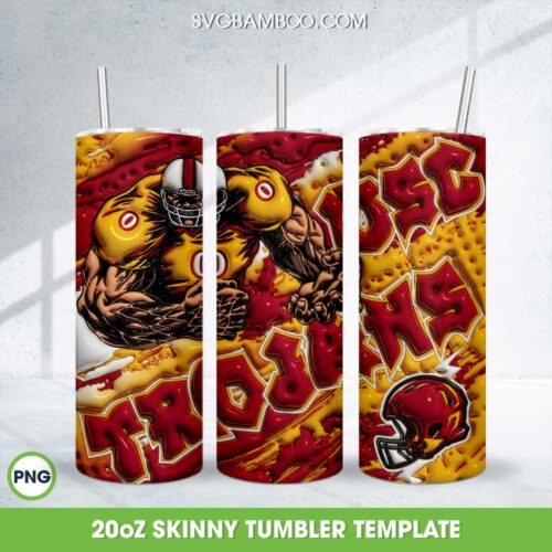 USC Trojans 3D Inflated Tumbler Wrap PNG, Football Team 20oz Skinny Tumbler Template PNG