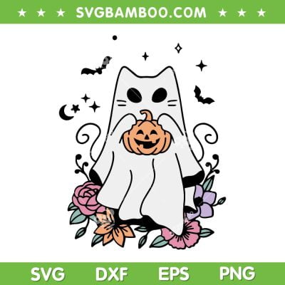 Vintage Halloween Ghost Cat SVG PNG, Cute Cat In Ghost SVG, Ghost Girl DXF SVG PNG EPS