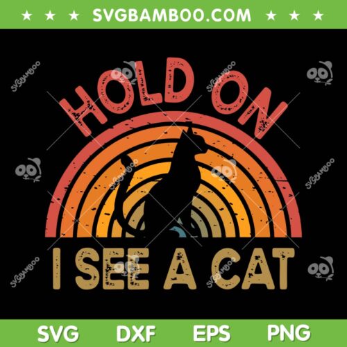 Hold On I See Cat SVG PNG, Vintage Black Cat Rainbow SVG PNG, Funny Sayings with Cat DXF SVG PNG EPS