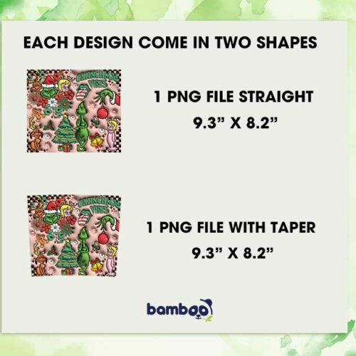 3D Inflated Grinchmas Vibes Tumbler Wrap PNG, Merry Grinchmas 20oz Skinny Tumbler Template PNG