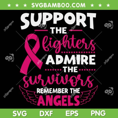 Angel Wing Pink Support The Fighters Breast Cancer Awareness SVG, Awareness Angel SVG, Cancer Ribbon Wings DXF SVG PNG EPS