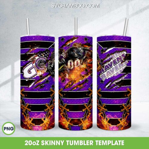 Baltimore Ravens Mascot Tumbler Wrap PNG, NFL Sports Logo Baltimore Ravens 20oz Skinny Tumbler Template PNG