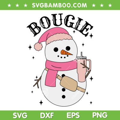 Boojee Snowman SVG PNG, Christmas Bougie Snowman Stanley Tumbler And Bag SVG, Bougie Snowman Santa Hat DXF SVG PNG EPS