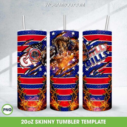 Buffalo Bills Mascot Tumbler Wrap PNG, NFL Bills Logo 20oz Skinny Tumbler Template PNG