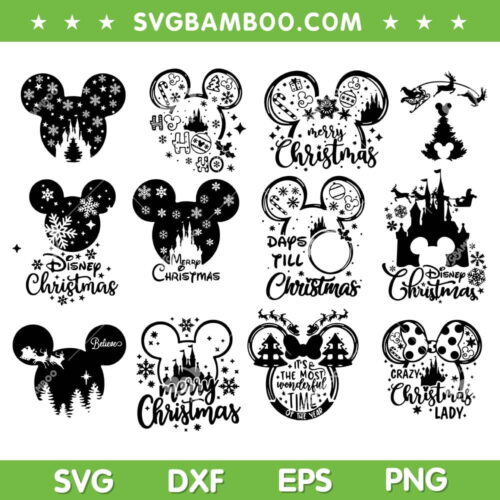 Merry Christmas Disney SVG Bundle, Disney Mouse Christmas SVG Bundle, Crazy Christmas Lady DXF SVG PNG EPS