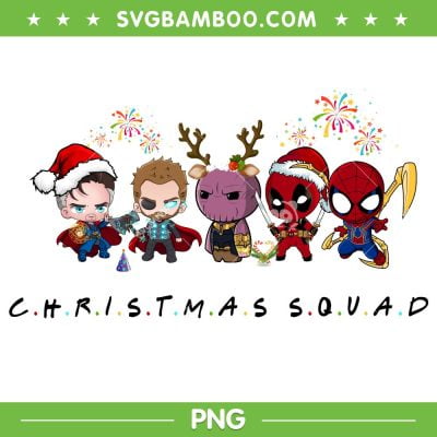 Chibi Avengers Christmas Squad PNG, Chibi Avengers Santa Hat PNG, Superhero Squad PNG