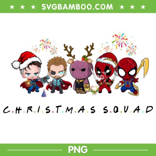 Chibi Avengers Christmas Squad PNG, Chibi Avengers Santa Hat PNG, Superhero Squad PNG